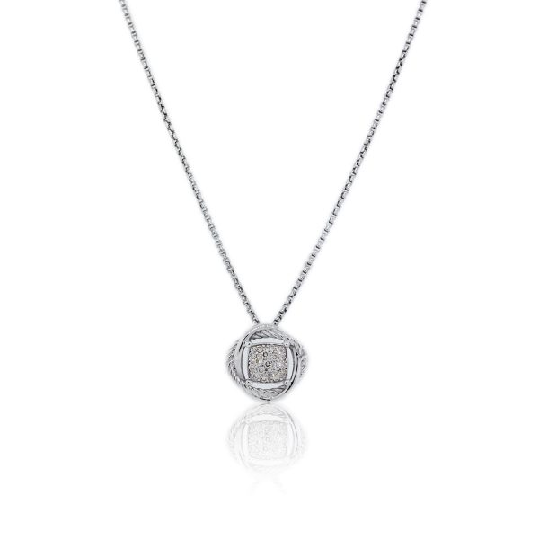 David Yurman Sterling Silver Round Diamond Necklace
