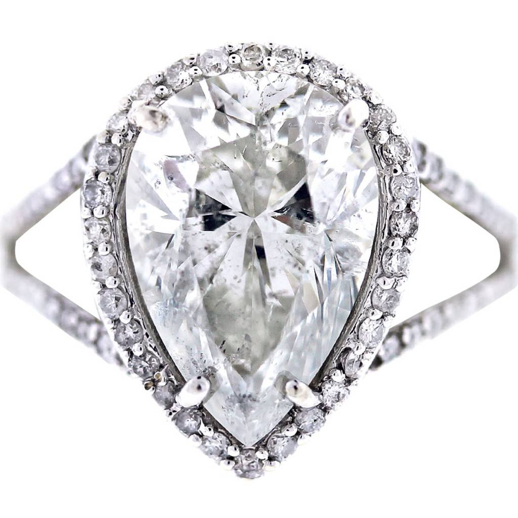 White Gold Pear Shaped  Diamond Halo Style Pave Engagement  Ring 