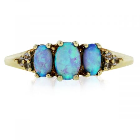 10kt Yellow Gold Blue Opal & Diamond Ring
