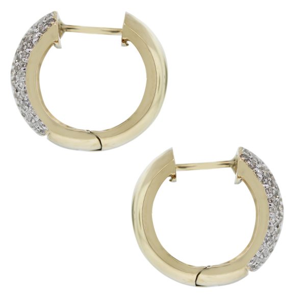 14kt Yellow Gold Diamond Huggie Earrings Side View