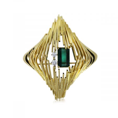 You are Viewing this 18k Yellow Gold Diamond and Green Tourmaline Pin!