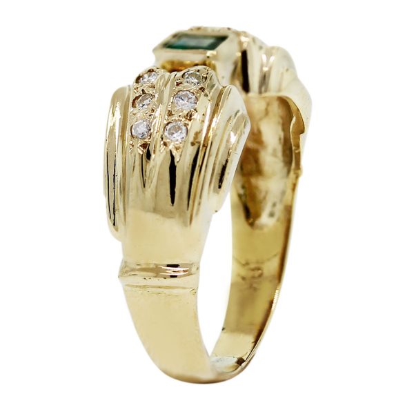Diamond and Princess Cut Emerald 14kt Yellow Gold Ring
