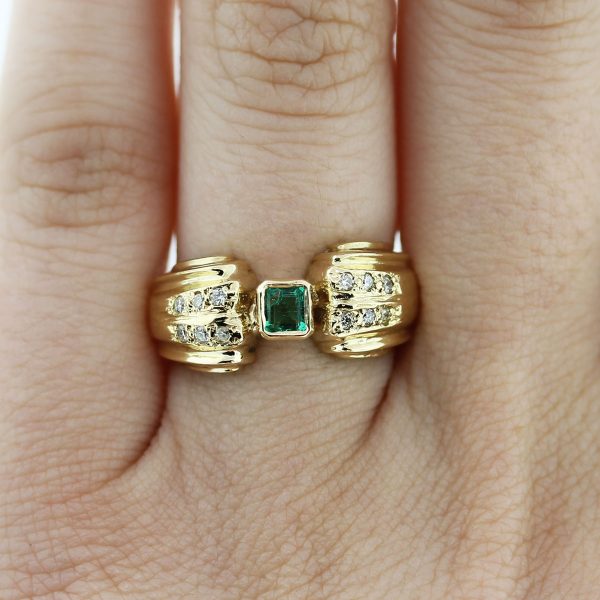 14kt Yellow Gold Diamond and Princess Cut Emerald Ring