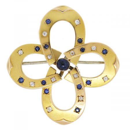 14kt Yellow Gold Sapphire & Diamond Fancy Floral Pin
