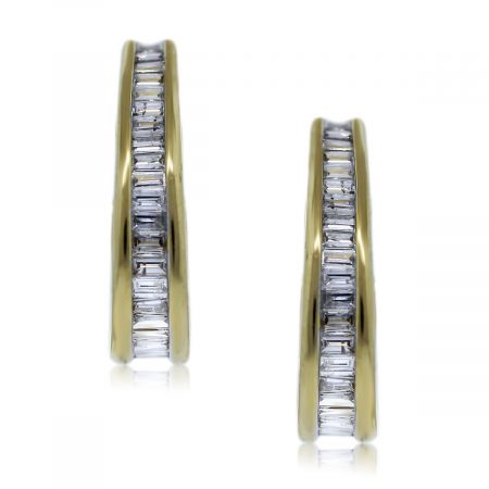 You are Viewing these Gold Baguette Diamond J Hoop Earrings!