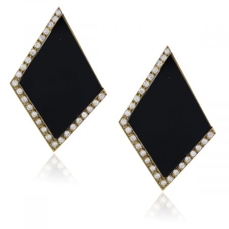 You are viewing these Yellow Gold Diamond and Onyx Earrings!