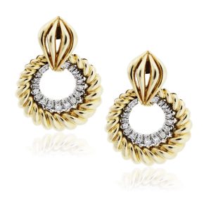 14k Yellow Gold And Diamond Dangle Drop Earrings