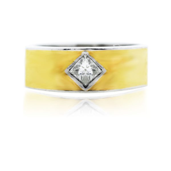 You are viewing this Platinum, Yellow Gold Inlay and Diamond Ring!