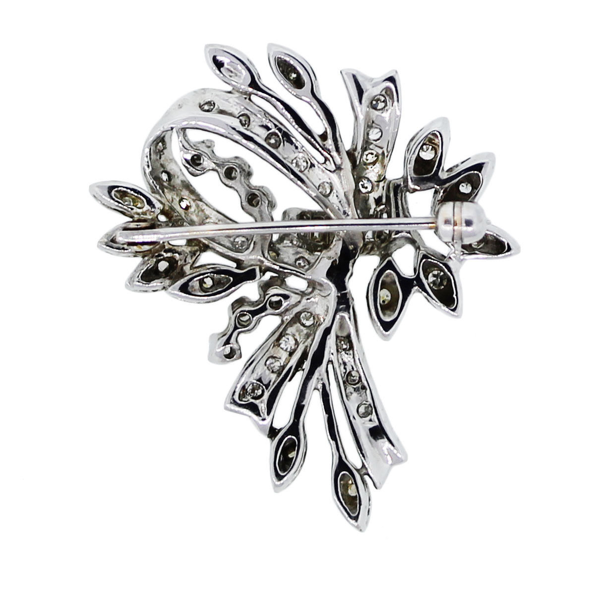 14k White Gold With Diamonds Ribbon Pin-Boca Raton