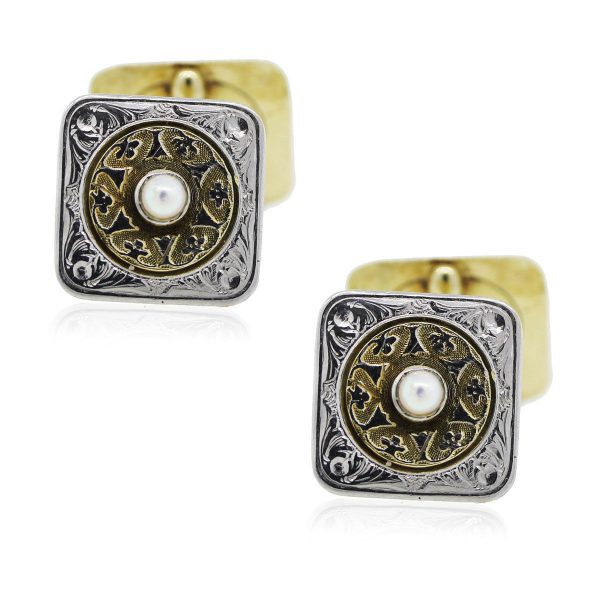 You are viewing these 14k Two Tone and Pearl Mens Cufflinks!