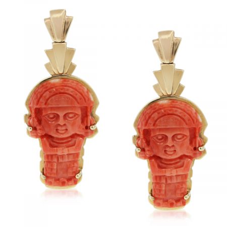 Check out these 14kt Yellow Gold Carved Coral Aztec Dangle Earrings!!