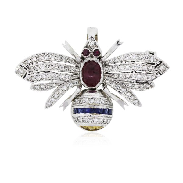 You are viewing this 18k White Gold and Diamonds With Precious Stones Bee Pin!