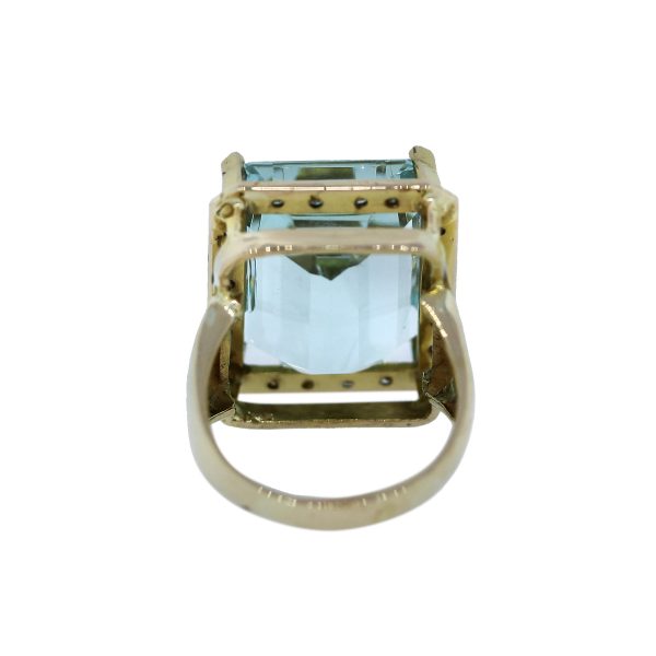 Gold Diamond Aquamarine Ring