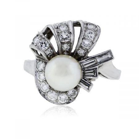 You are viewing this Diamond and Pearl Platinum Ring!