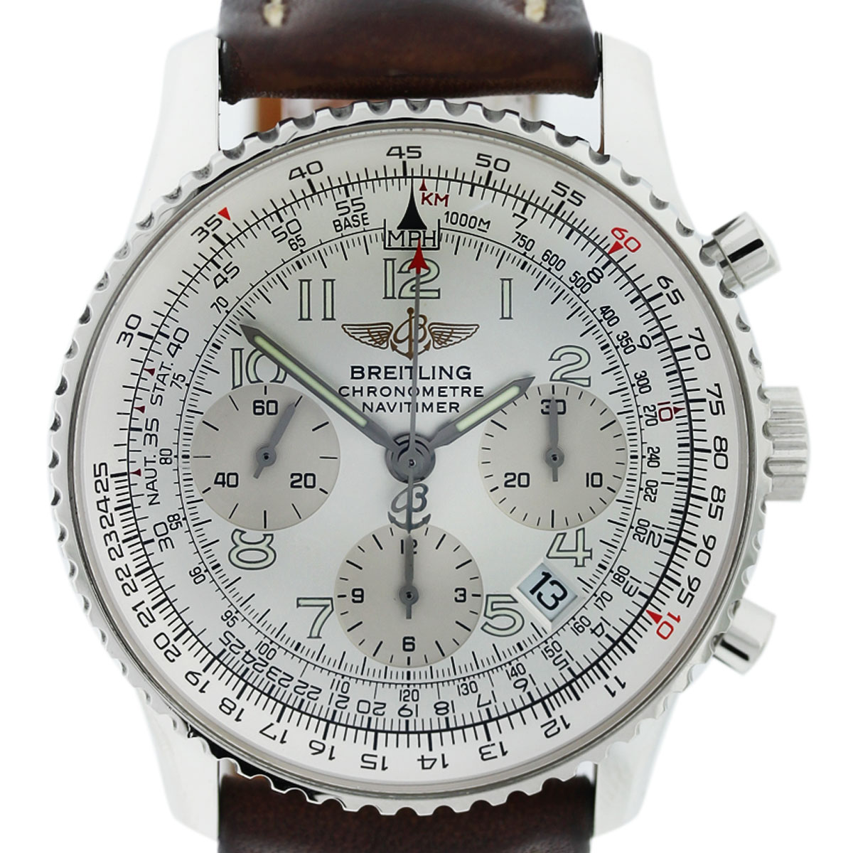 Breitling Navitimer A23322 Stainless Steel Watch on Brown Leather