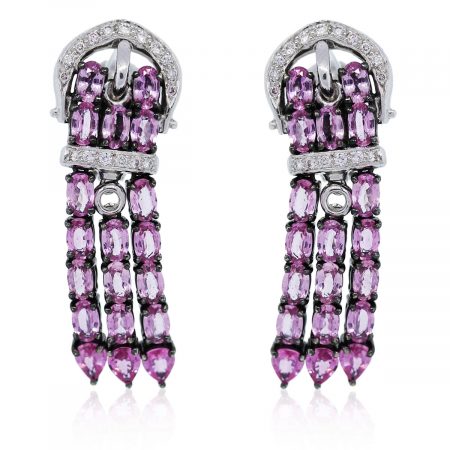 You are viewing these White Gold Diamond and Pink Sapphire Buckle Earrings!