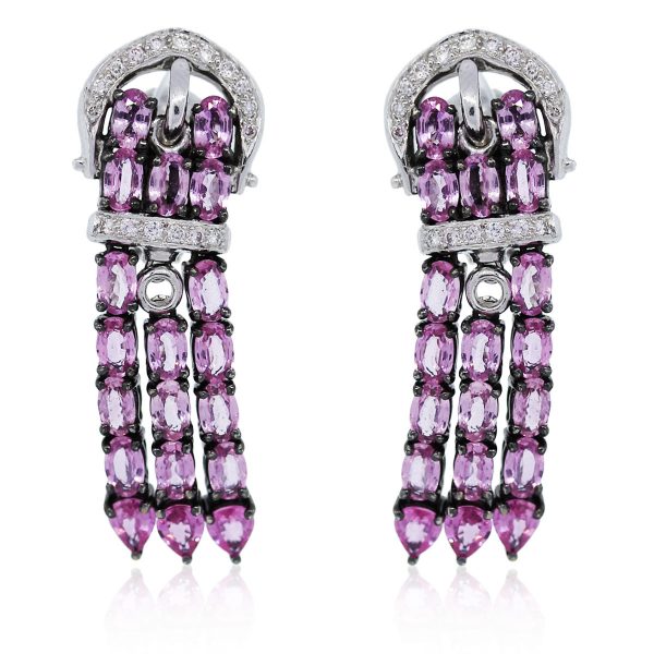 You are viewing these White Gold Diamond and Pink Sapphire Buckle Earrings!