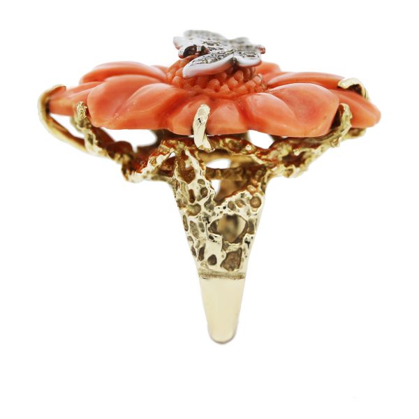 Vintage 14k Yellow Gold and Coral Cocktail Ring