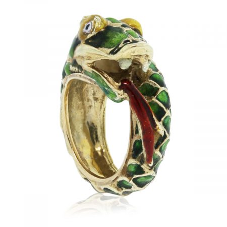 Check out this 14kt Yellow Gold Enamel Dragon Ring