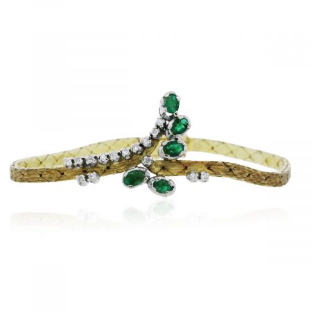 You are viewing this Vintage Yellow Gold Emerald and Diamond Bracelet!
