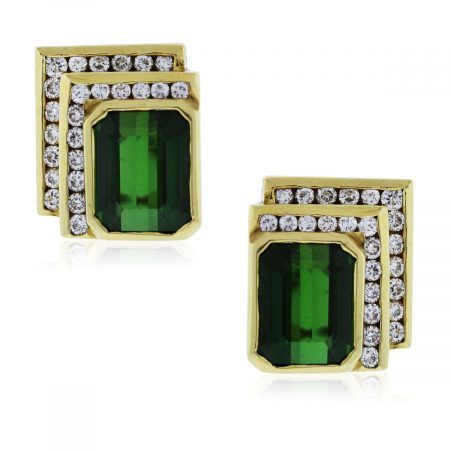 You are viewing these Yellow Gold Green Tourmaline and Diamond Earrings