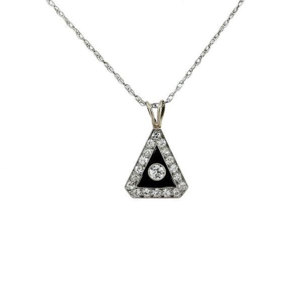Onyx 14k White Gold Pendant and Chain Necklace