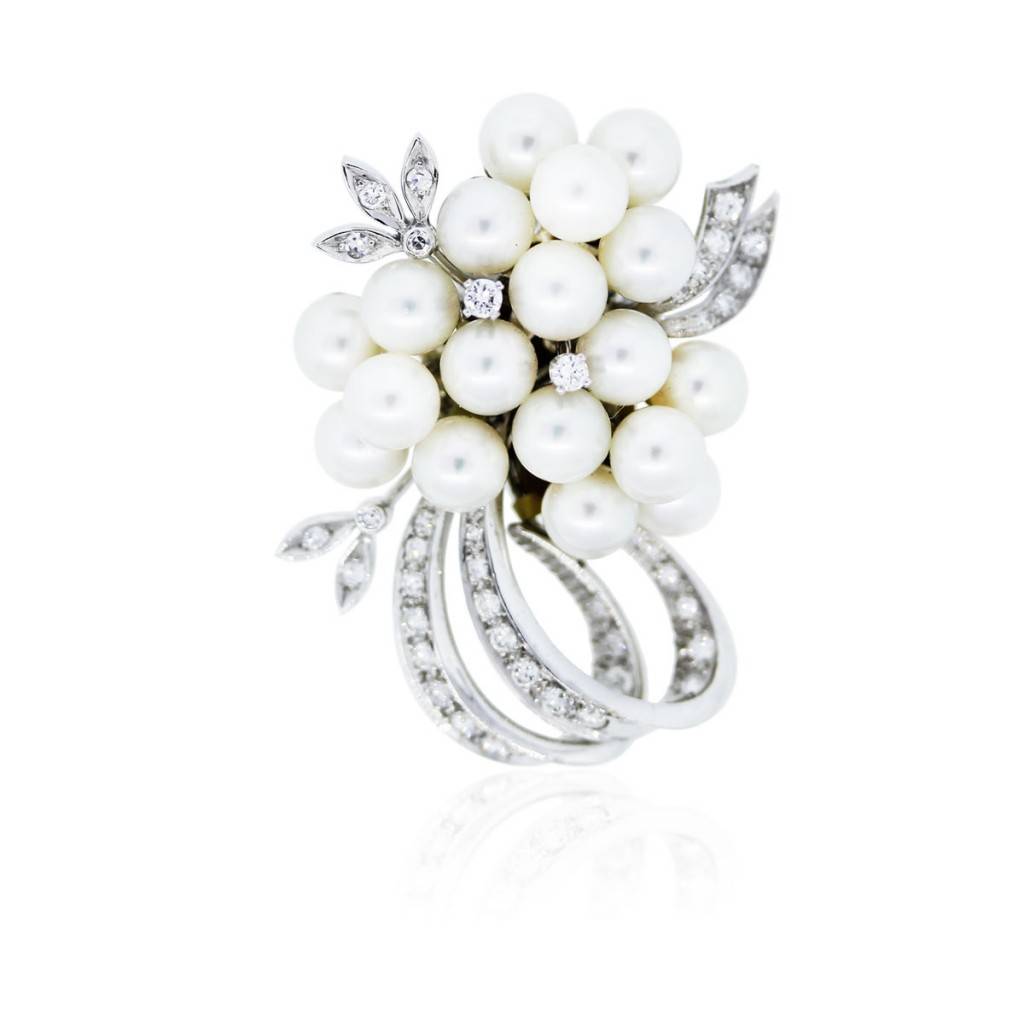 14k White Gold, Diamonds and Pearls Pin – Raymond Lee Jewelers