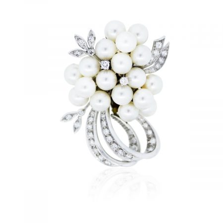 You are viewing this 14k White Gold, Diamonds and Pearls Pin!