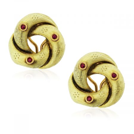 You are viewing these Yellow Gold Ruby Twisted Circle Earrings!