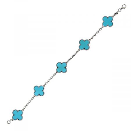 You are viewing this Van Cleef & Arpels 18k White Gold With Turquoise Motifs Bracelet!