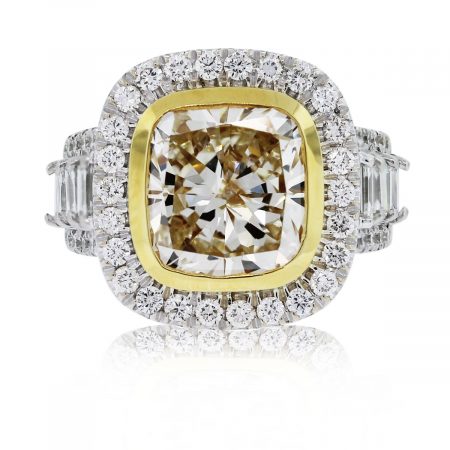 This 18kt Two Tone Fancy Yellow Cushion Cut Diamond Engagement Ring is stunning!