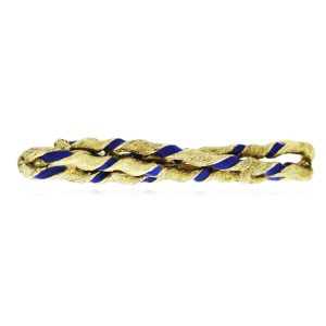 You are viewing this 14K Yellow Gold and Blue Enamel Stripe Tie Bar!
