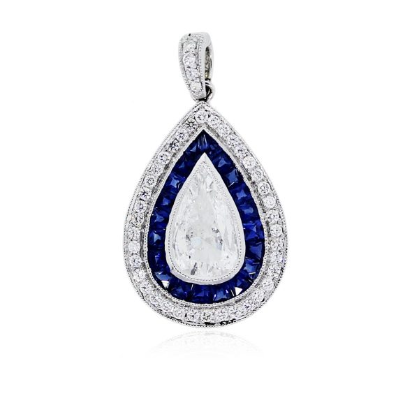 You are viewing this 1.32 Carat Pear Shape Diamond and Sapphire Pendant in Platinum!