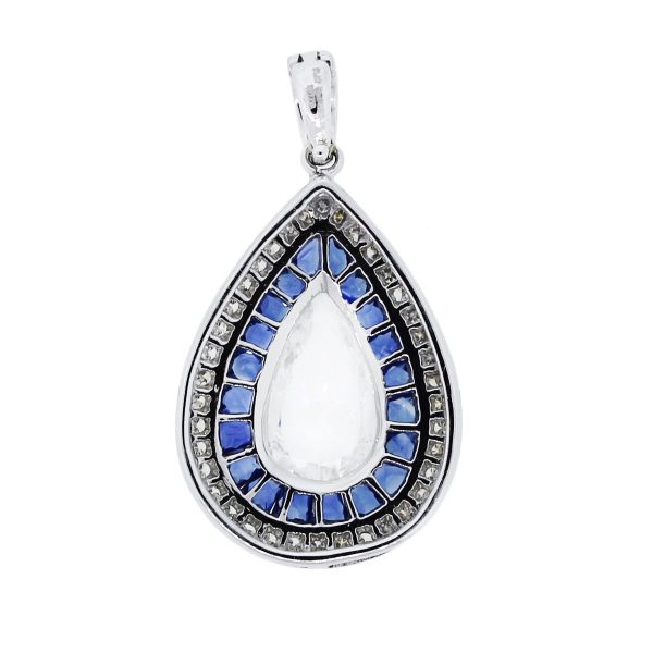 Pear Shape Diamond and Sapphire Pendant in Platinum