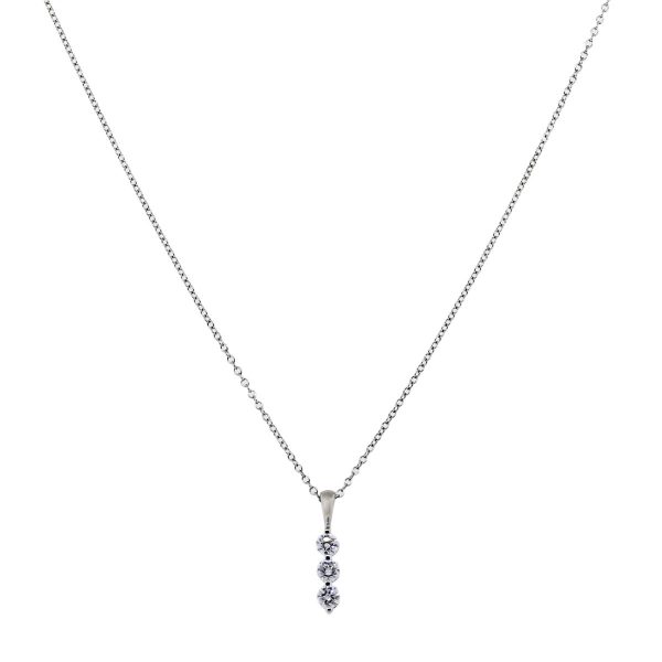 White Gold 3 Round Cut Diamond Pendant and Necklace