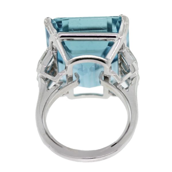 You must have this Platinum 23.77ct Emerald Cut Aquamarine & Bullet Cut Diamond Ring