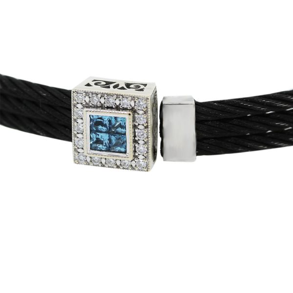 Diamond and Blue Topaz Bracelet on Black Cord