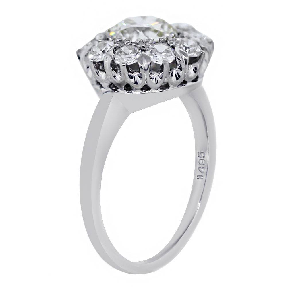Platinum 1.01ct Old European Cut Diamond Cluster Style Engagement Ring
