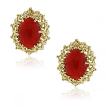 I love these 18kt Yellow Gold Coral Floral Stud Earrings!