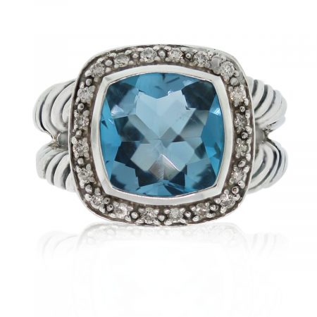This David Yurman Albion Blue Topaz & Pave Diamond Split Shank Ring is gorgeous!