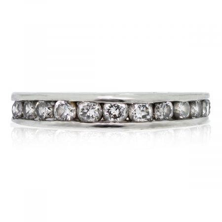 This 14k White Gold Invisibly Set Round Diamond Wedding Band is beautiful