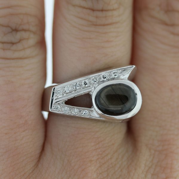 Check out this 14k White Gold Hematite and Diamond Men's Ring