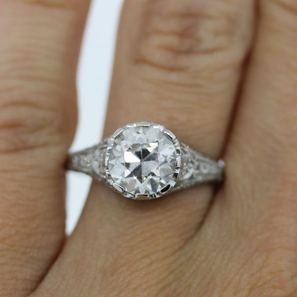 Platinum 2.10ct European Cut Diamond Engagement Ring
