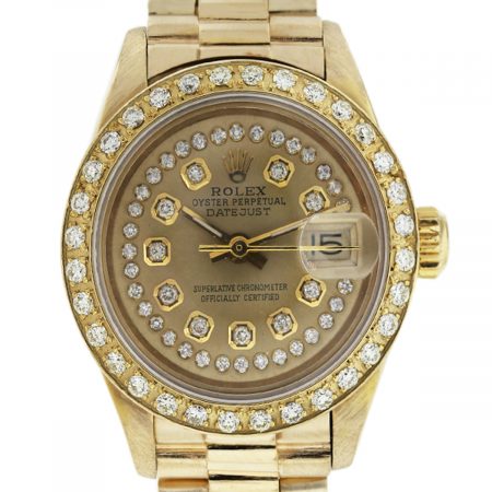 This Rolex 6917 18k Gold Champagne Diamond Dial Bezel Presidential Watch is a beauty!