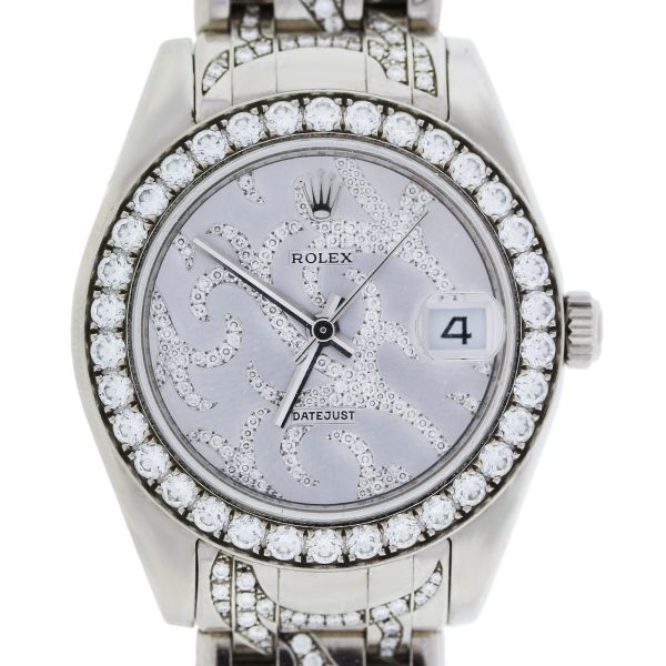 You are viewing this Rolex White Gold Pave Flamme Diamond Pearlmaster Watch!