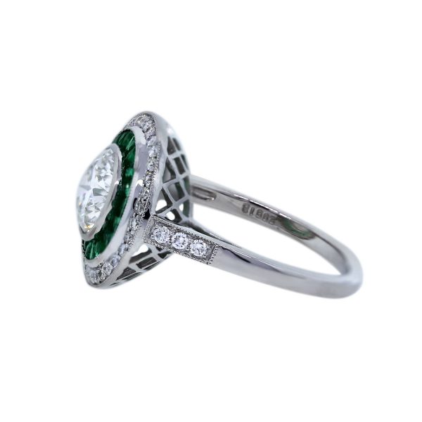 1.53ct Round Diamond and Emerald Engagement Ring
