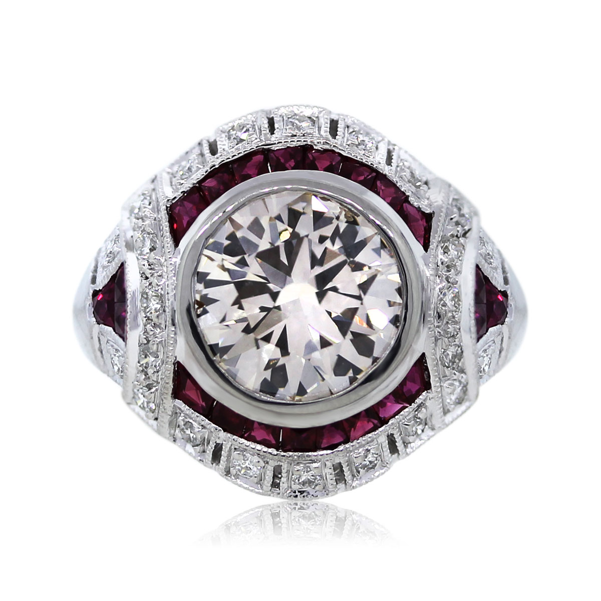 Platinum 2.49ct Round Brilliant Diamond and Ruby Engagement Ring