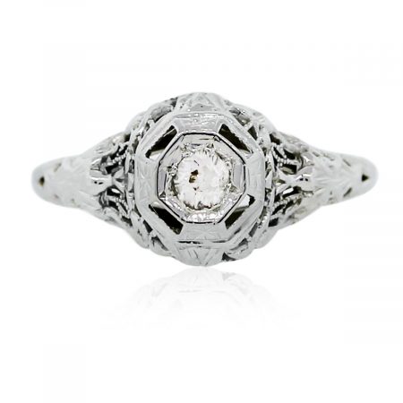 You are viewing this Vintage White Gold Diamond Engagement Ring!