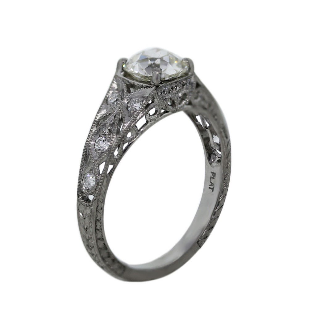 Platinum 1.06ct Old European Cut Diamond Vintage Style Engagement Ring