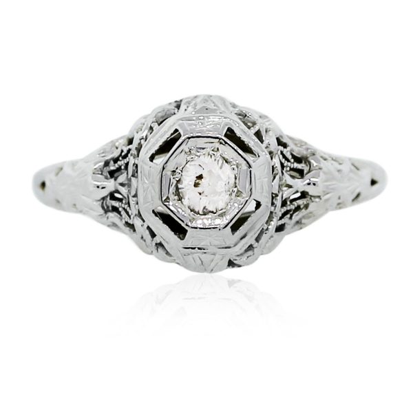 You are viewing this Vintage White Gold Diamond Engagement Ring!